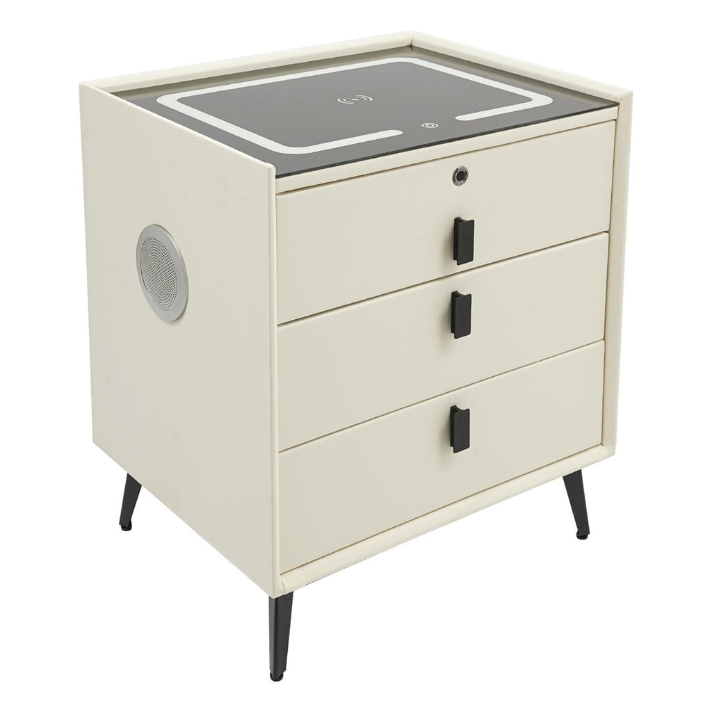 Beige White Smart LED Nightstand with USB Charging E445