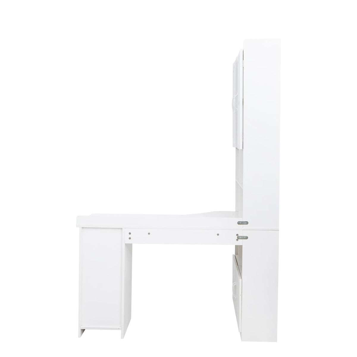 White L Shaped Corner Computer Desk with Bookshelf and Drawer V61560