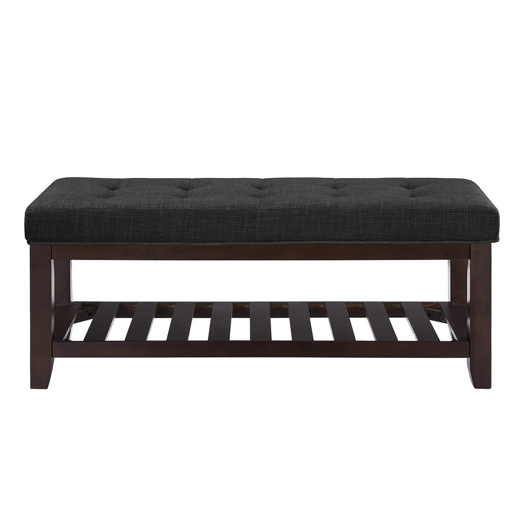 Large Rectangular Upholstered Tufted Linen Ottoman Bench I6762