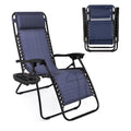 NavyBlue Adjustable Folding Zero Gravity Lounge Chair with Pillow and Cup Holder F5366