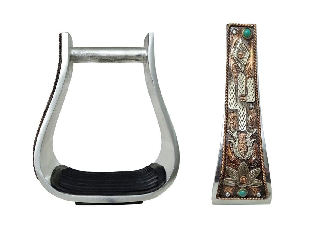 5" Aluminum Antique Copper Engraved Western Saddle Stirrups G1624