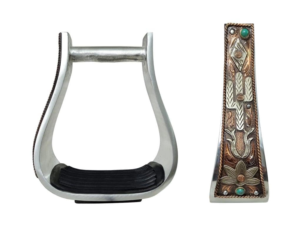 5" Aluminum Antique Copper Engraved Western Saddle Stirrups G1624