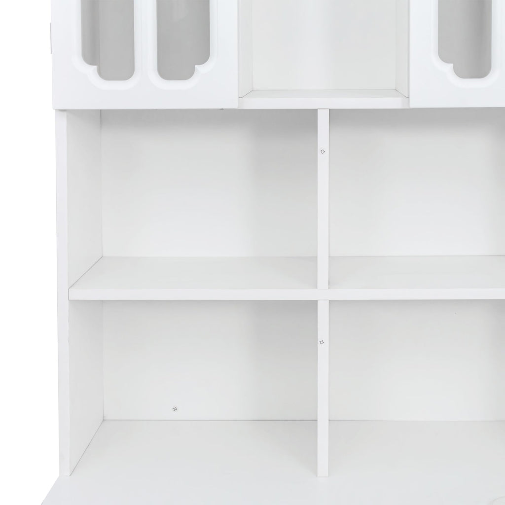 White L Shaped Corner Computer Desk with Bookshelf and Drawer V61560