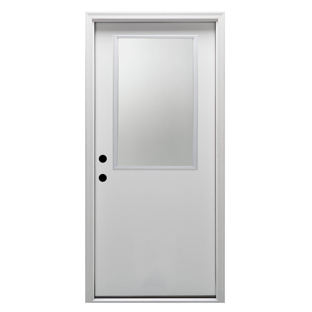 Primed Fiberglass 1/2 Lite Clear Glass Prehung Entry Door 36" x 80" E590