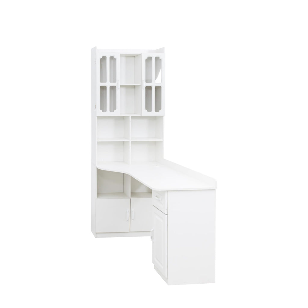 White L Shaped Corner Computer Desk with Bookshelf and Drawer V61560