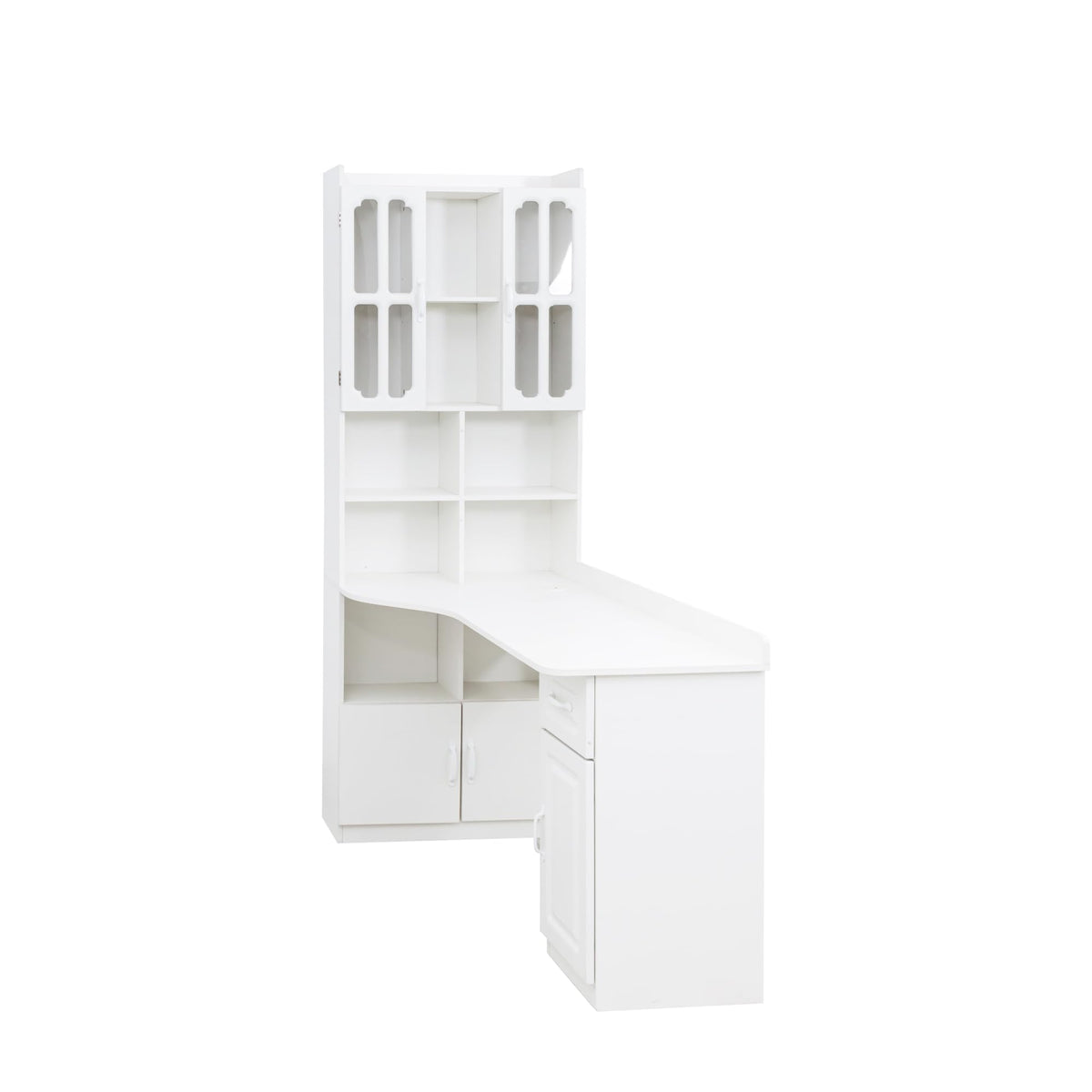 White L Shaped Corner Computer Desk with Bookshelf and Drawer V61560