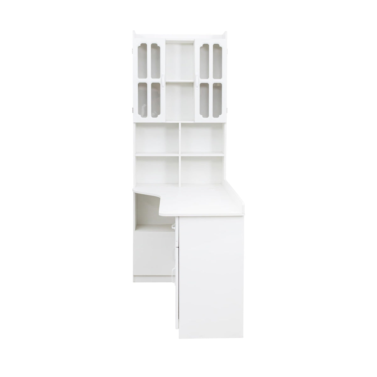 White L Shaped Corner Computer Desk with Bookshelf and Drawer V61560