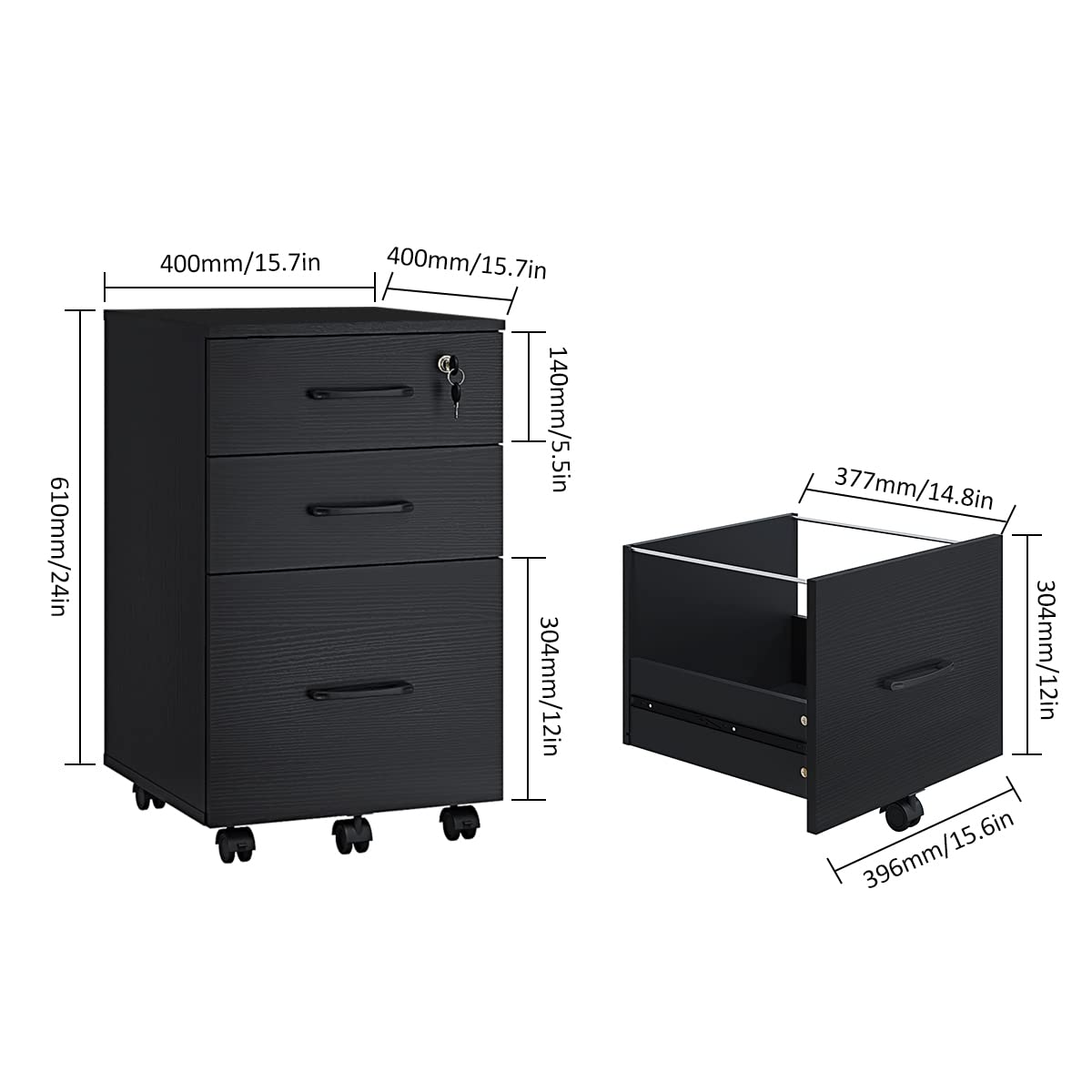 3 Drawer Wood Mobile File Cabinet G7470