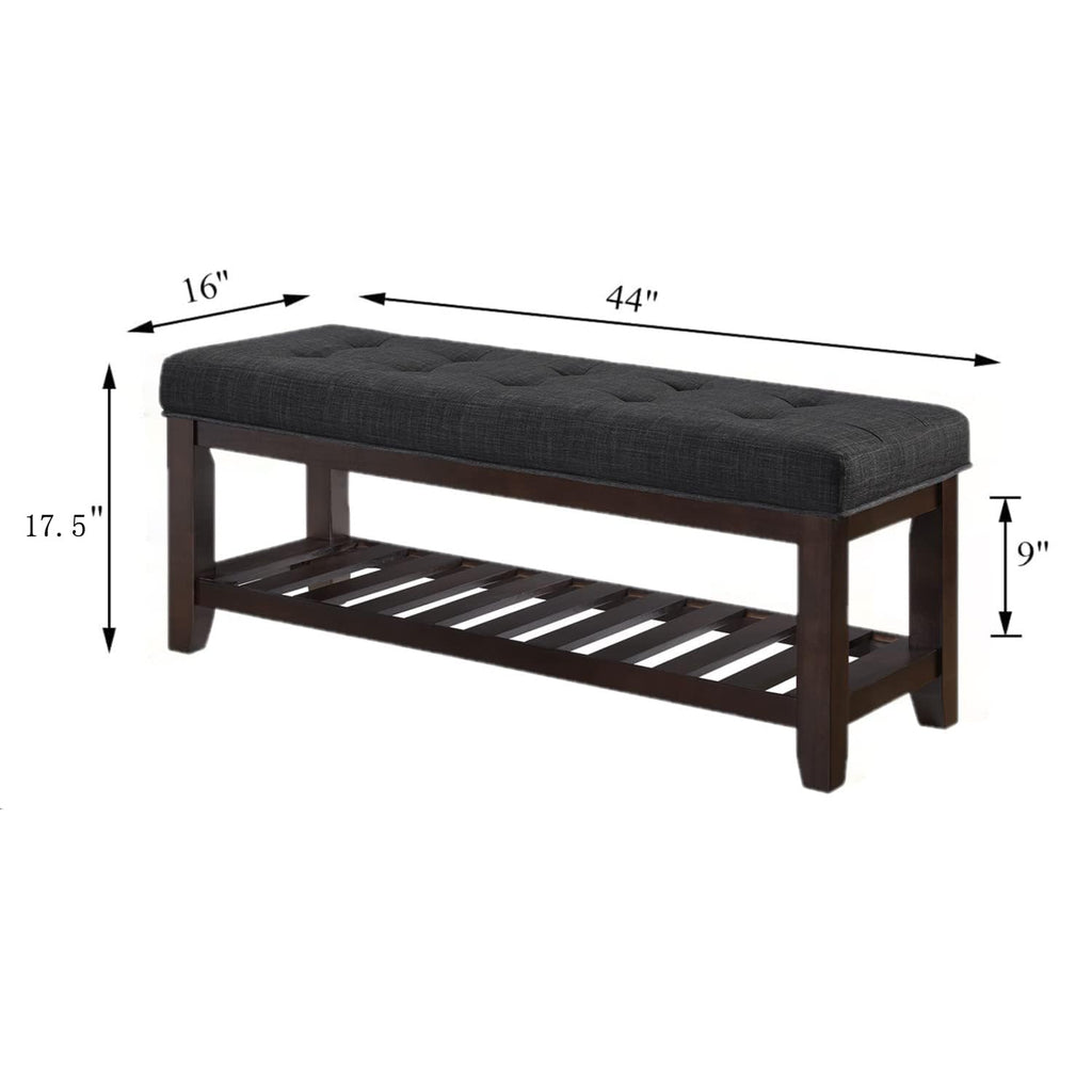 Large Rectangular Upholstered Tufted Linen Ottoman Bench I6762