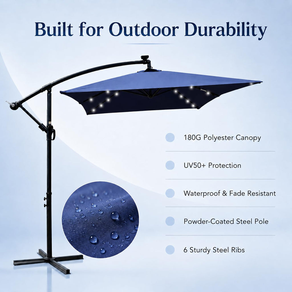 10x6.5FT Navy Blue Solar Patio Umbrella V560172