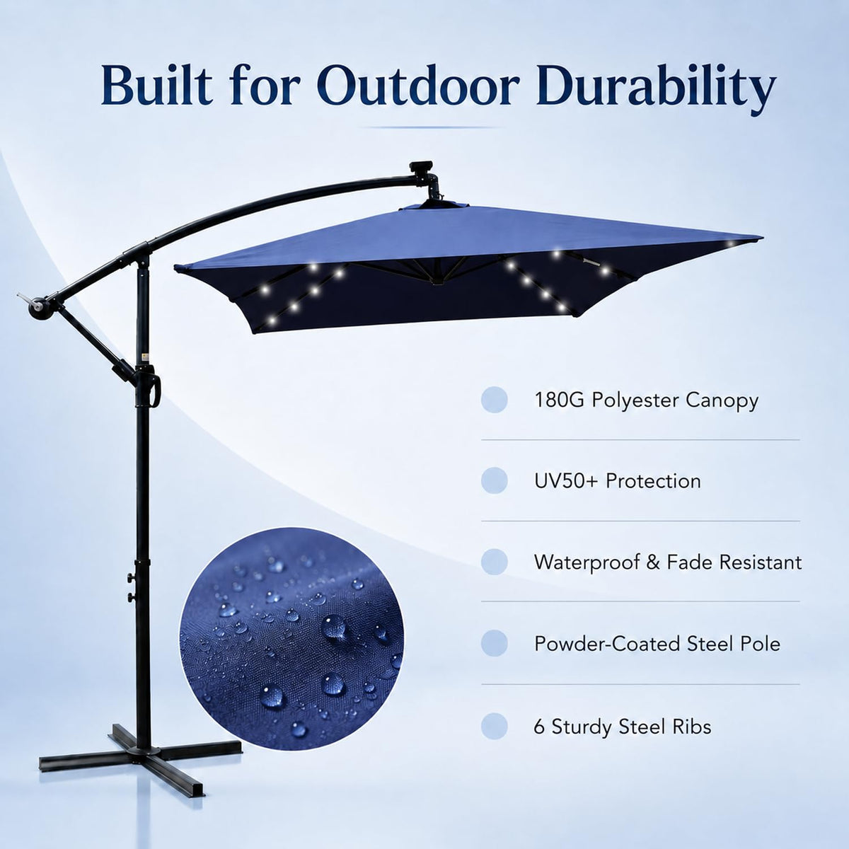 10x6.5FT Navy Blue Solar Patio Umbrella V560172