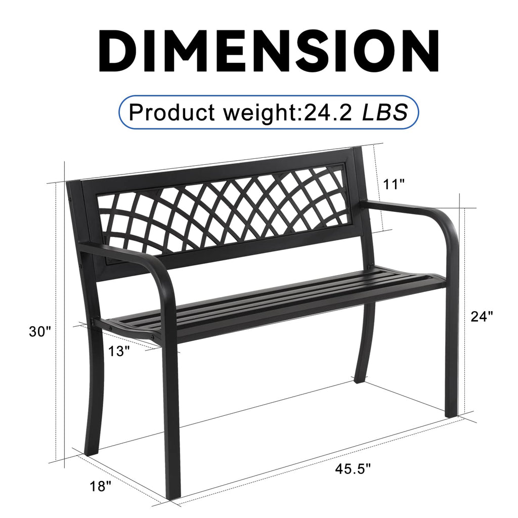4 Feet Heavy-Duty Metal Patio Bench with Backrest Armrests L999