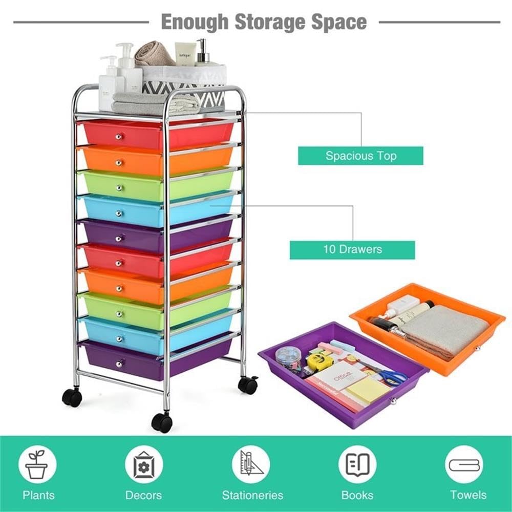 10 Drawer Rolling Storage Cart with Locking Casters I3986