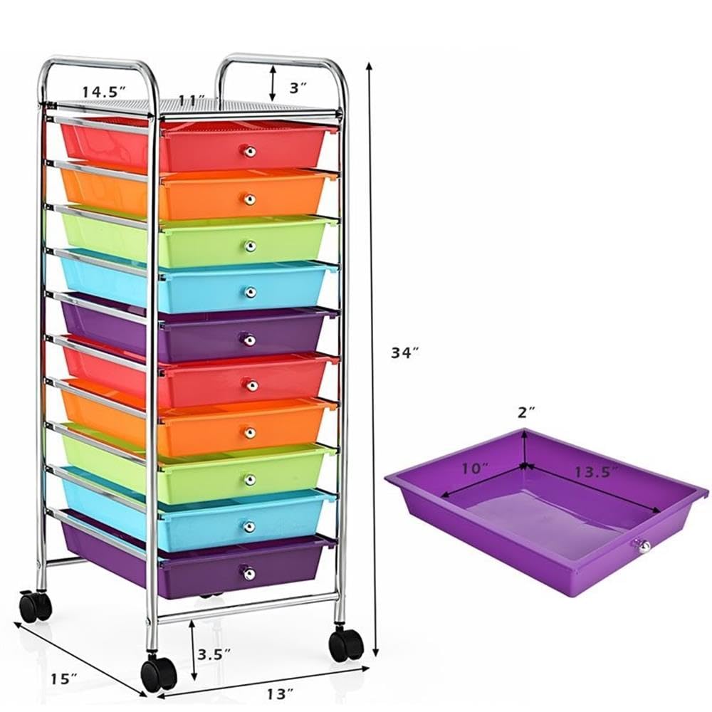 10 Drawer Rolling Storage Cart with Locking Casters I3986
