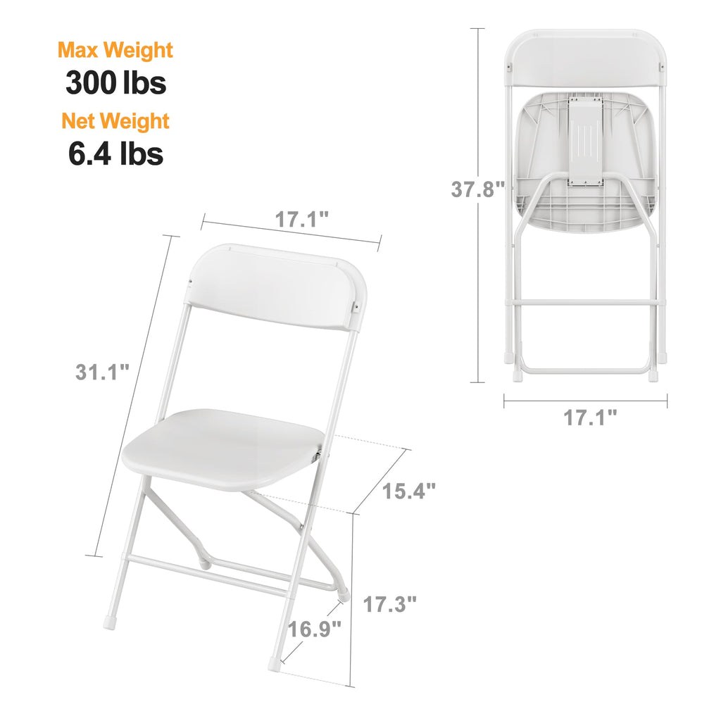 6 Pack White Plastic Folding Chair with Steel Frame X19818