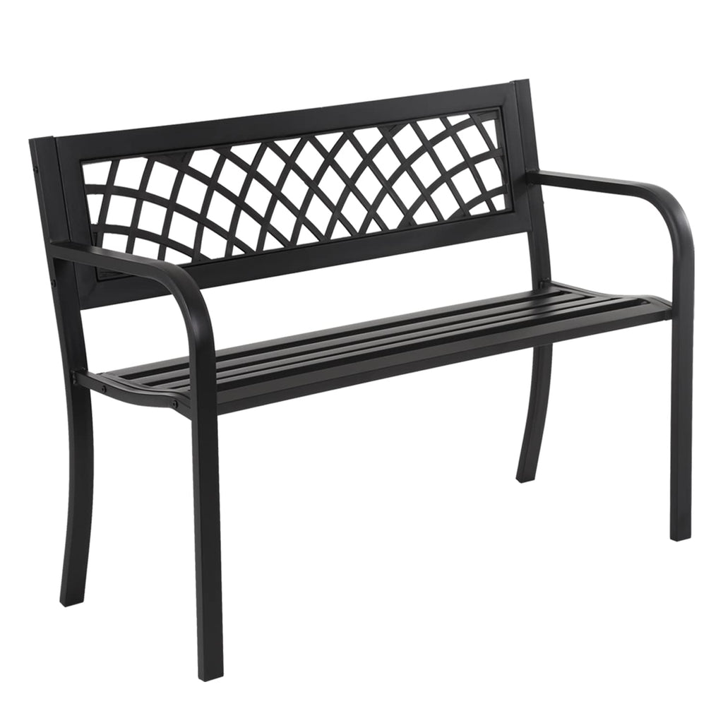 4 Feet Heavy-Duty Metal Patio Bench with Backrest Armrests L999