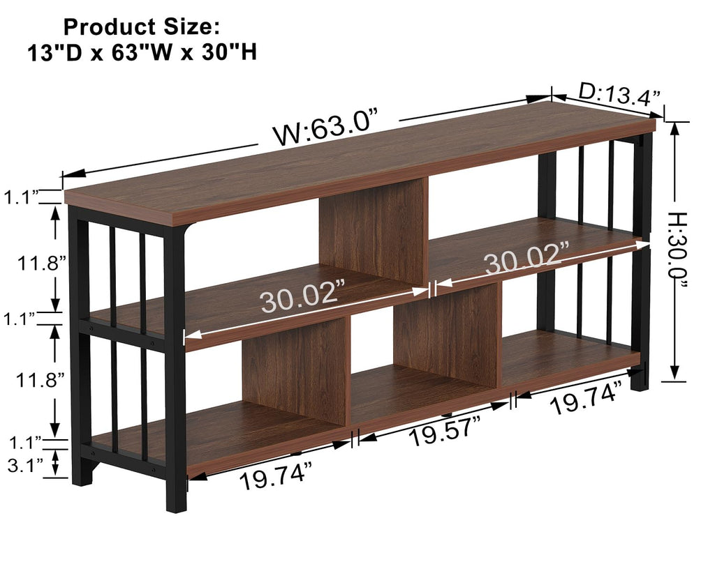 63” Long Low Open Wood Bookshelf F23126