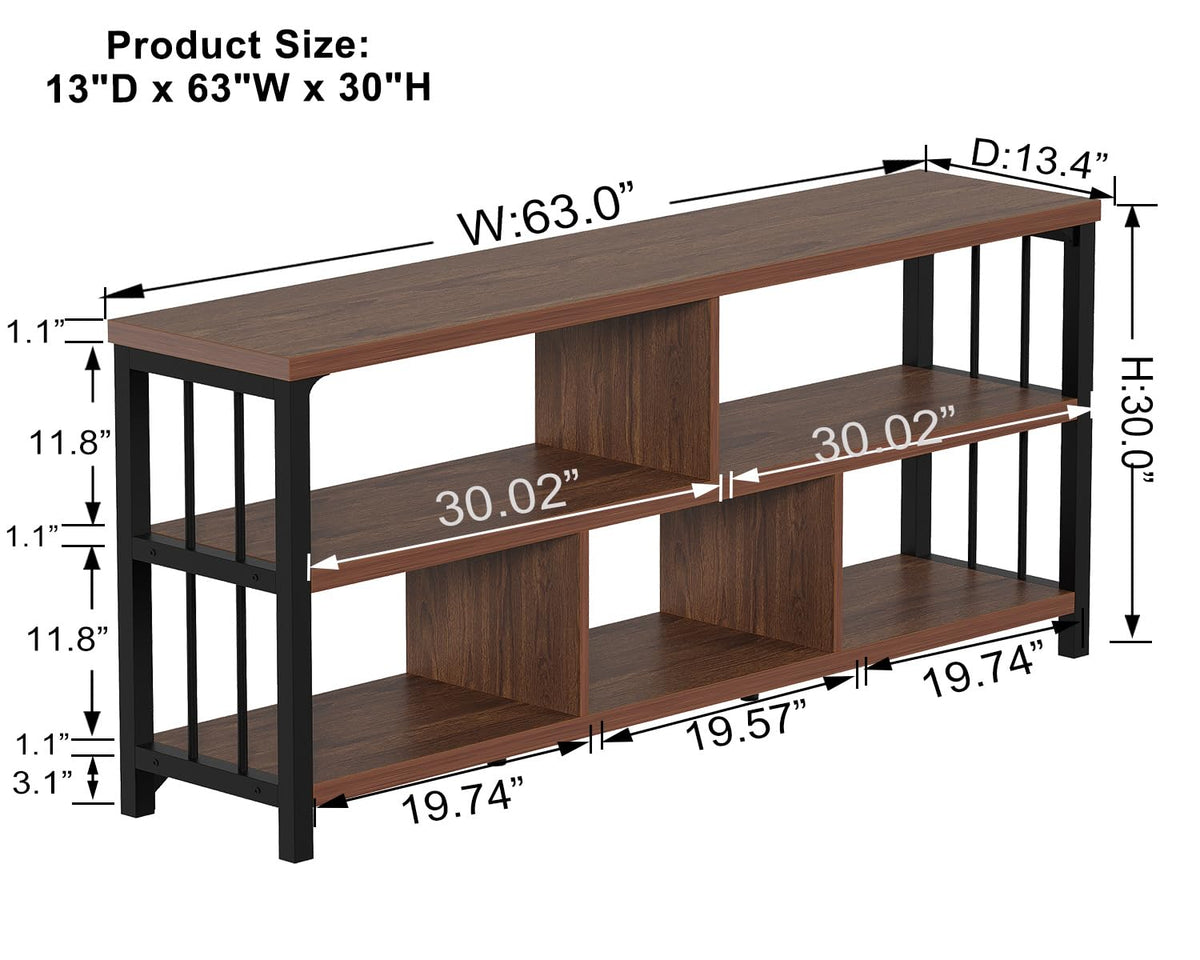 63” Long Low Open Wood Bookshelf F23126