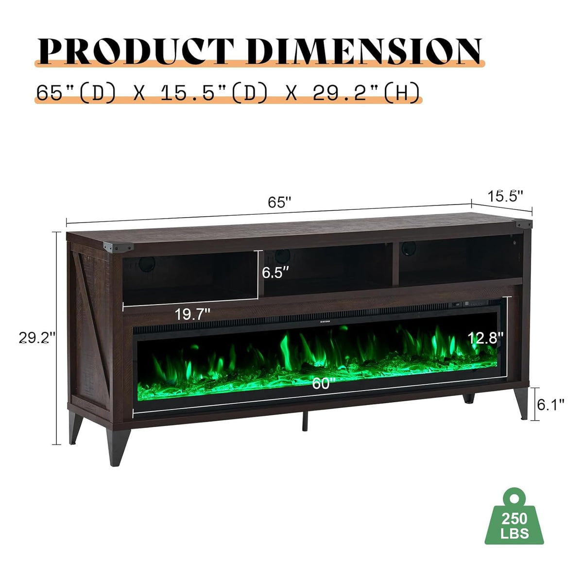 65" Fireplace TV Stand with 60" Glass Electric Fireplace G40918