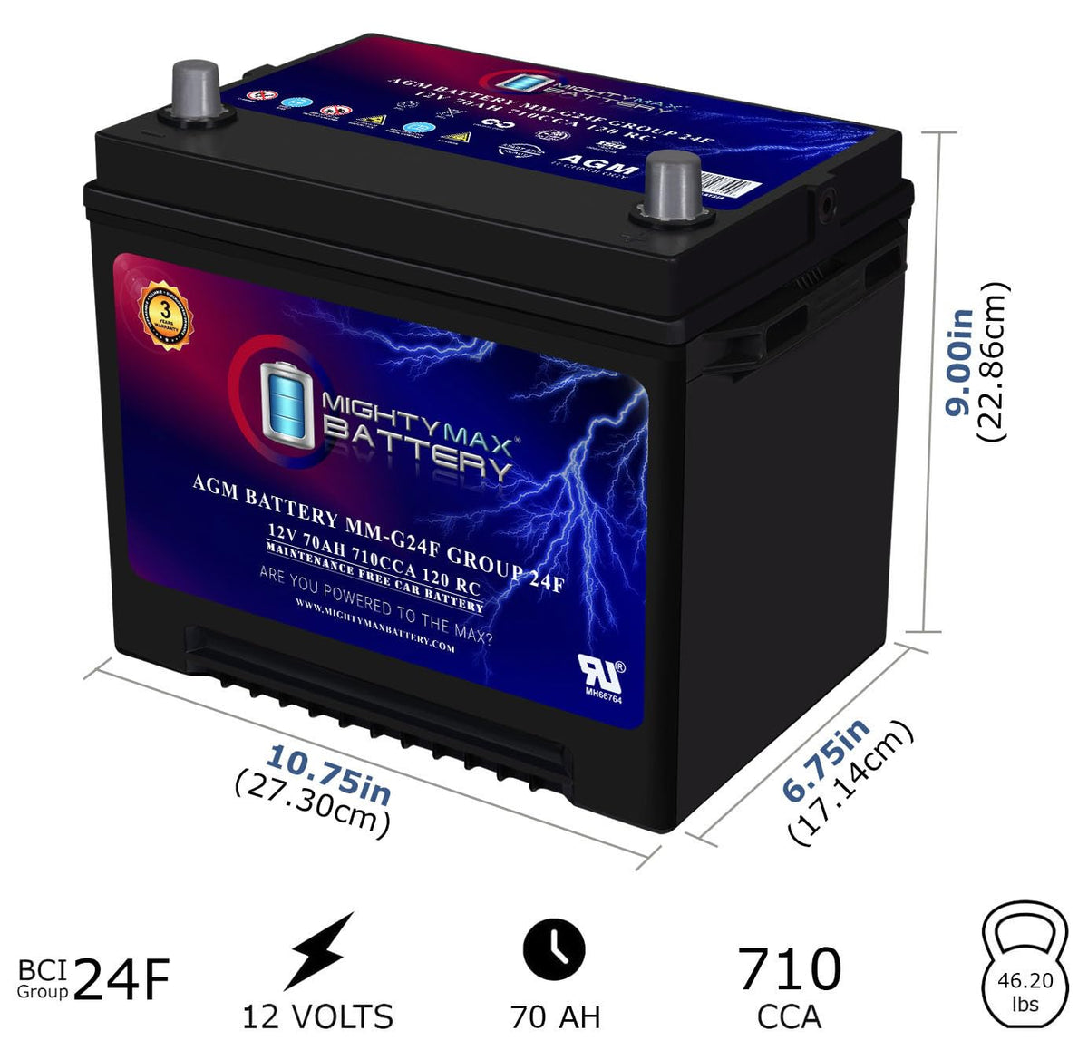 12V 70Ah AGM Replacement Battery Q863382