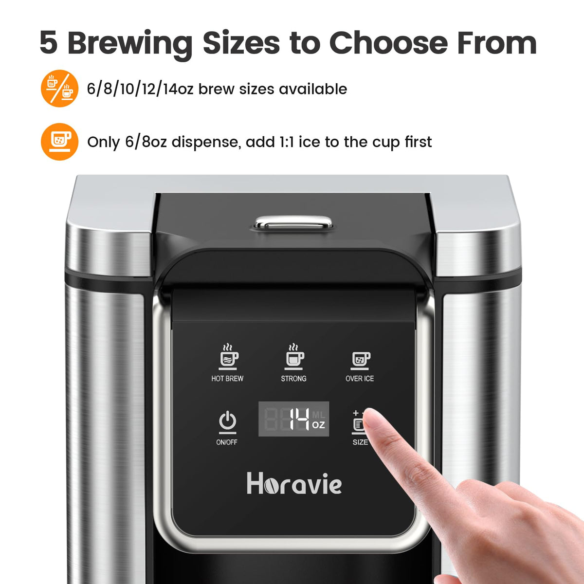 Single Serve Coffee Maker for K-Cup Pod & Grounds, 6 to 14oz Brew Sizes, 50oz Removable Reservoir, Stainless Steel, Black A671