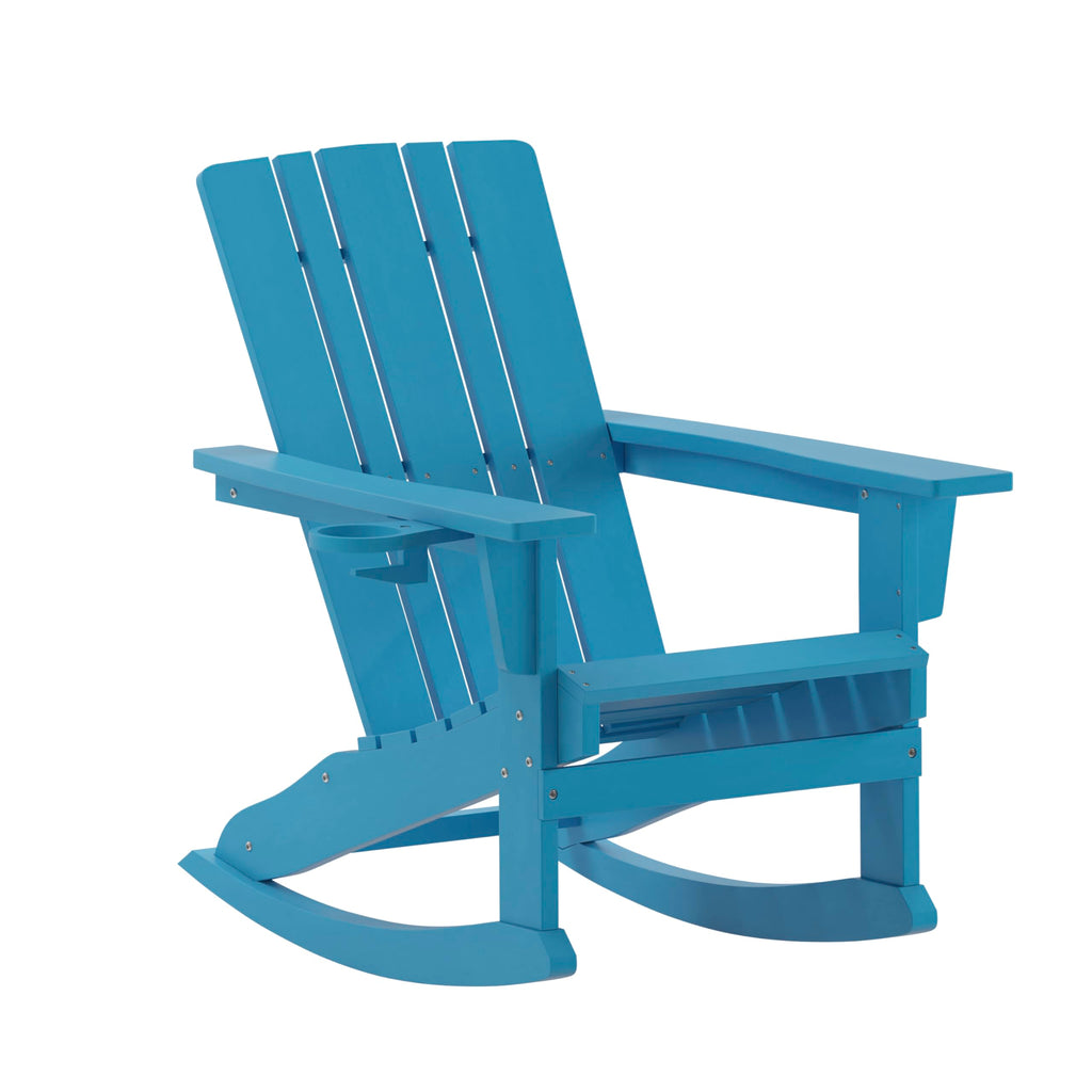 Blue Weather Resistant Poly Resin Adirondack Rocking Chair E49444