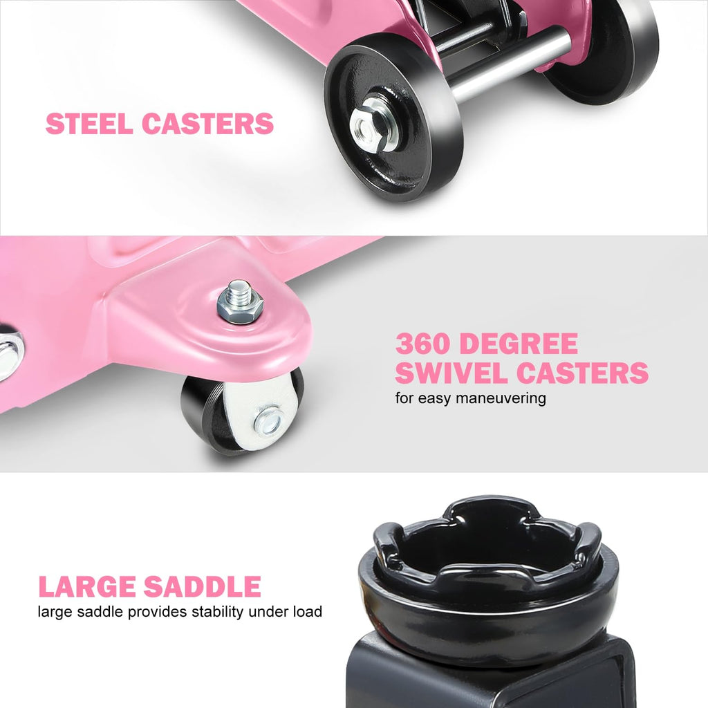 Low Profile Hydraulic Trolley Floor Jack 1.5 Ton Pink M25931
