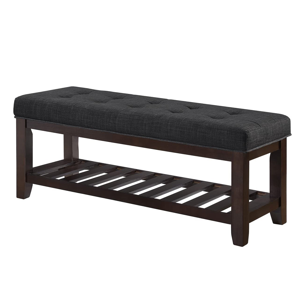 Large Rectangular Upholstered Tufted Linen Ottoman Bench I6762