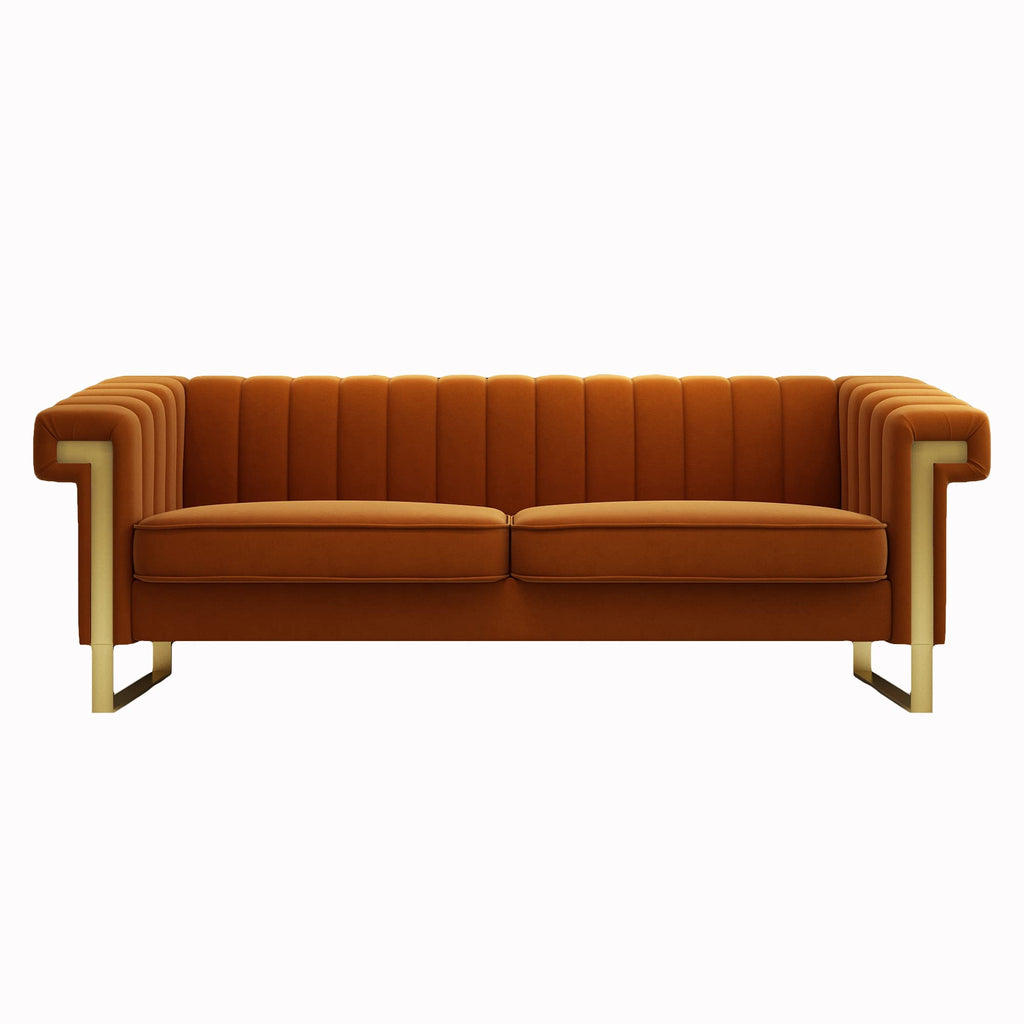 84 Inch Orange Velvet Chesterfield Sofa C888