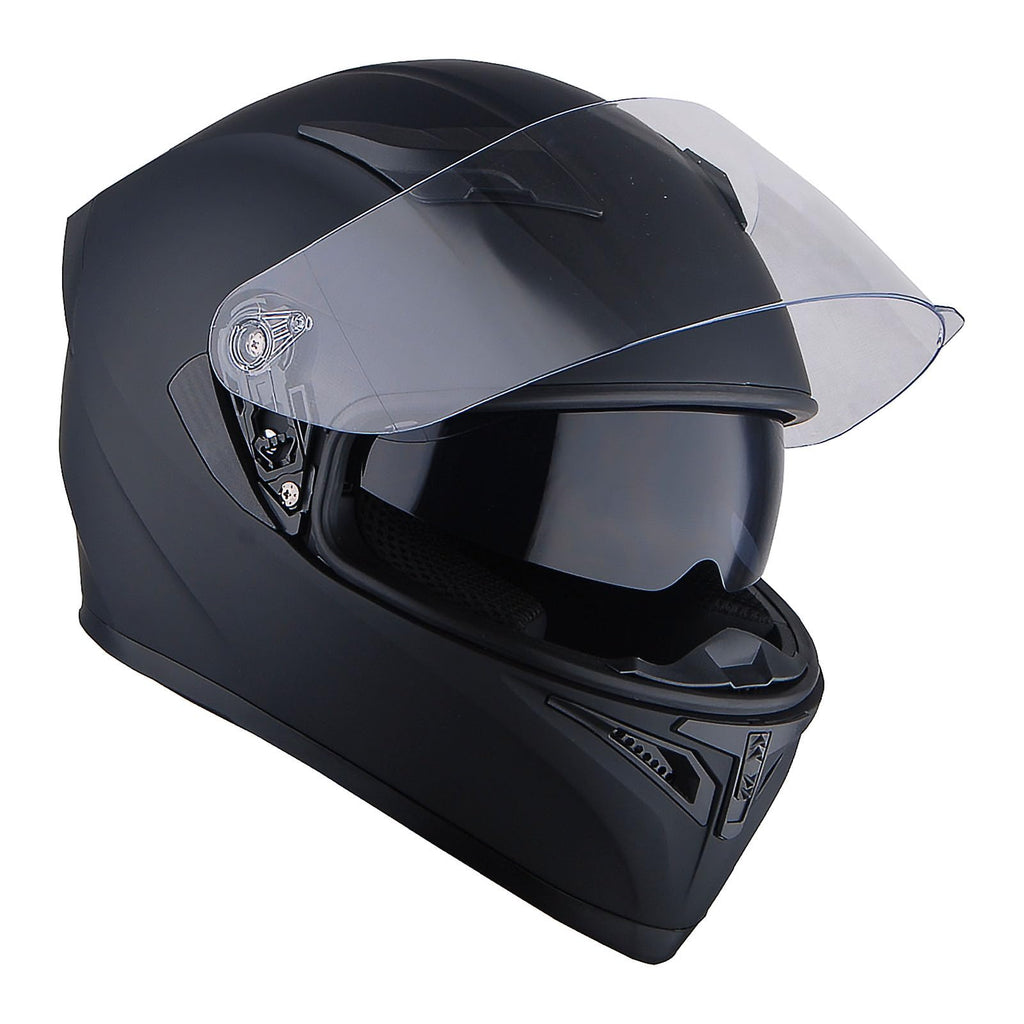Full Face Motorcycle Helmet with LED Tail Light Matt Black D229