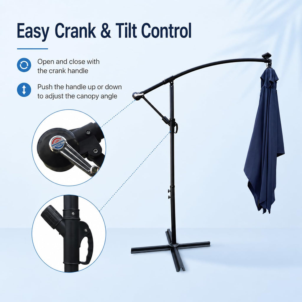 10x6.5FT Navy Blue Solar Patio Umbrella V560172