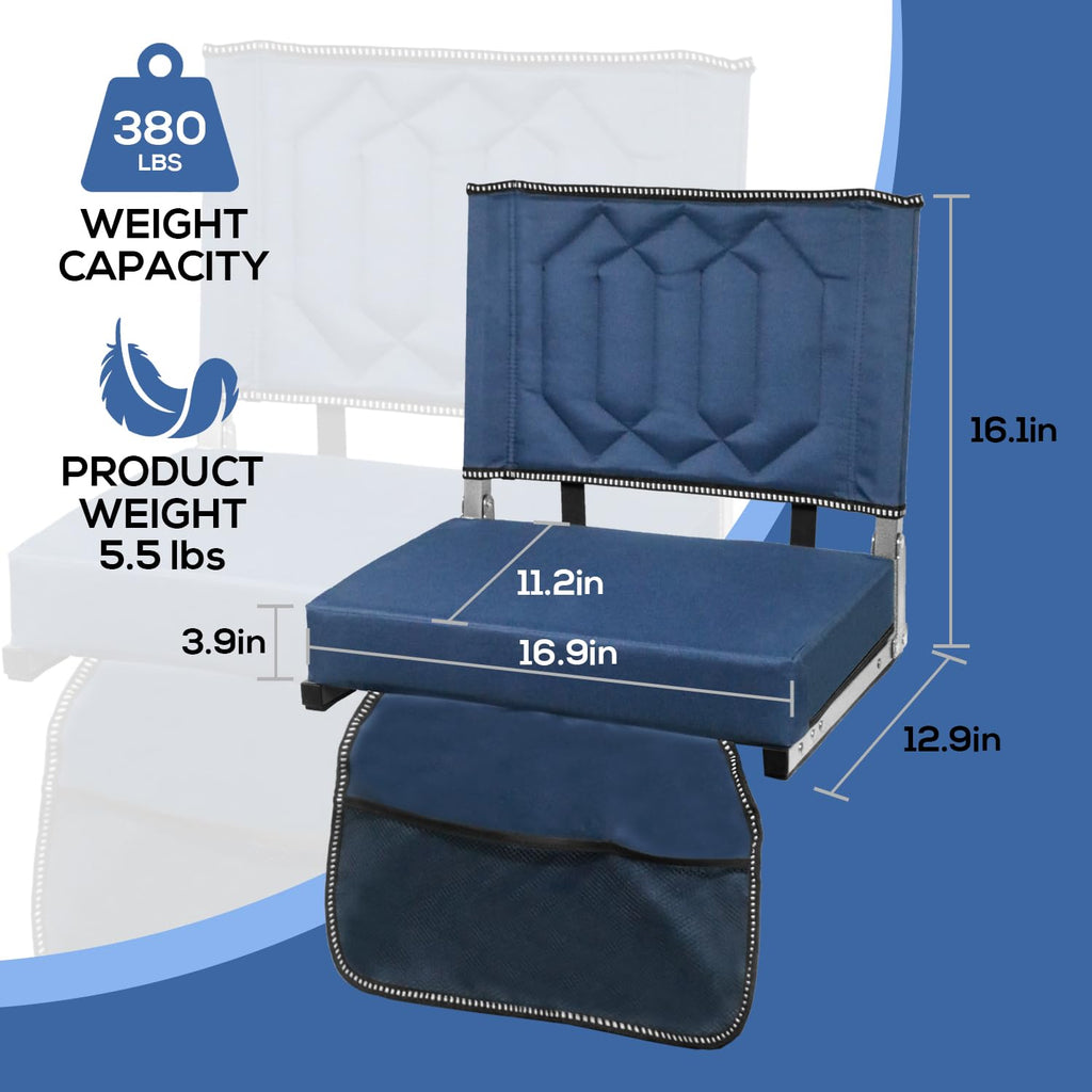 Portable Folding Stadium Seats with Back Support and Cushion, Navy, 2Pack L213548