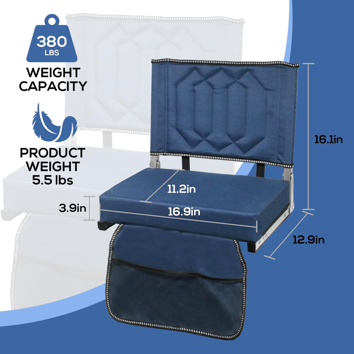 Portable Folding Stadium Seats with Back Support and Cushion, Navy, 2Pack L213548