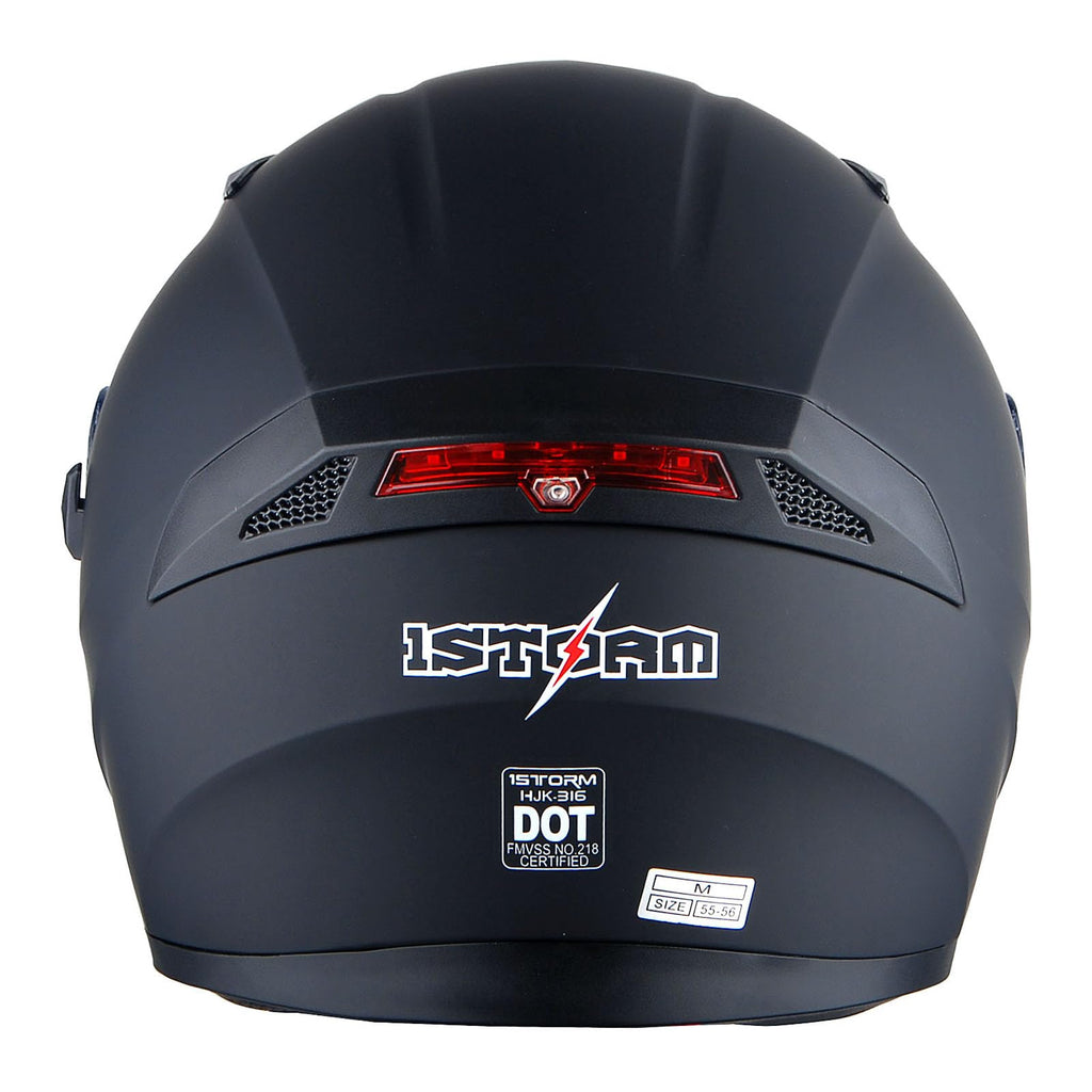 Full Face Motorcycle Helmet with LED Tail Light Matt Black D229