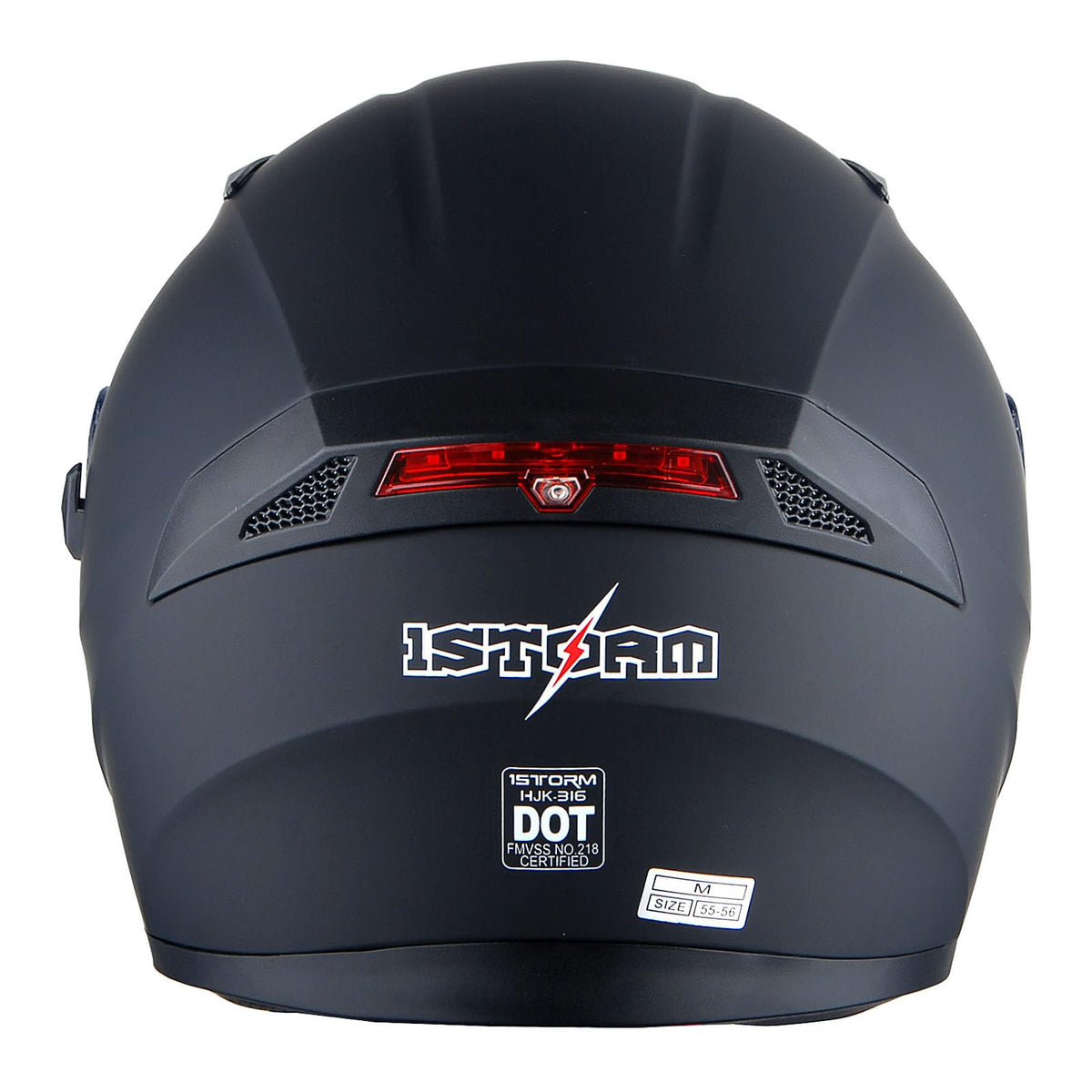 Full Face Motorcycle Helmet with LED Tail Light Matt Black D229