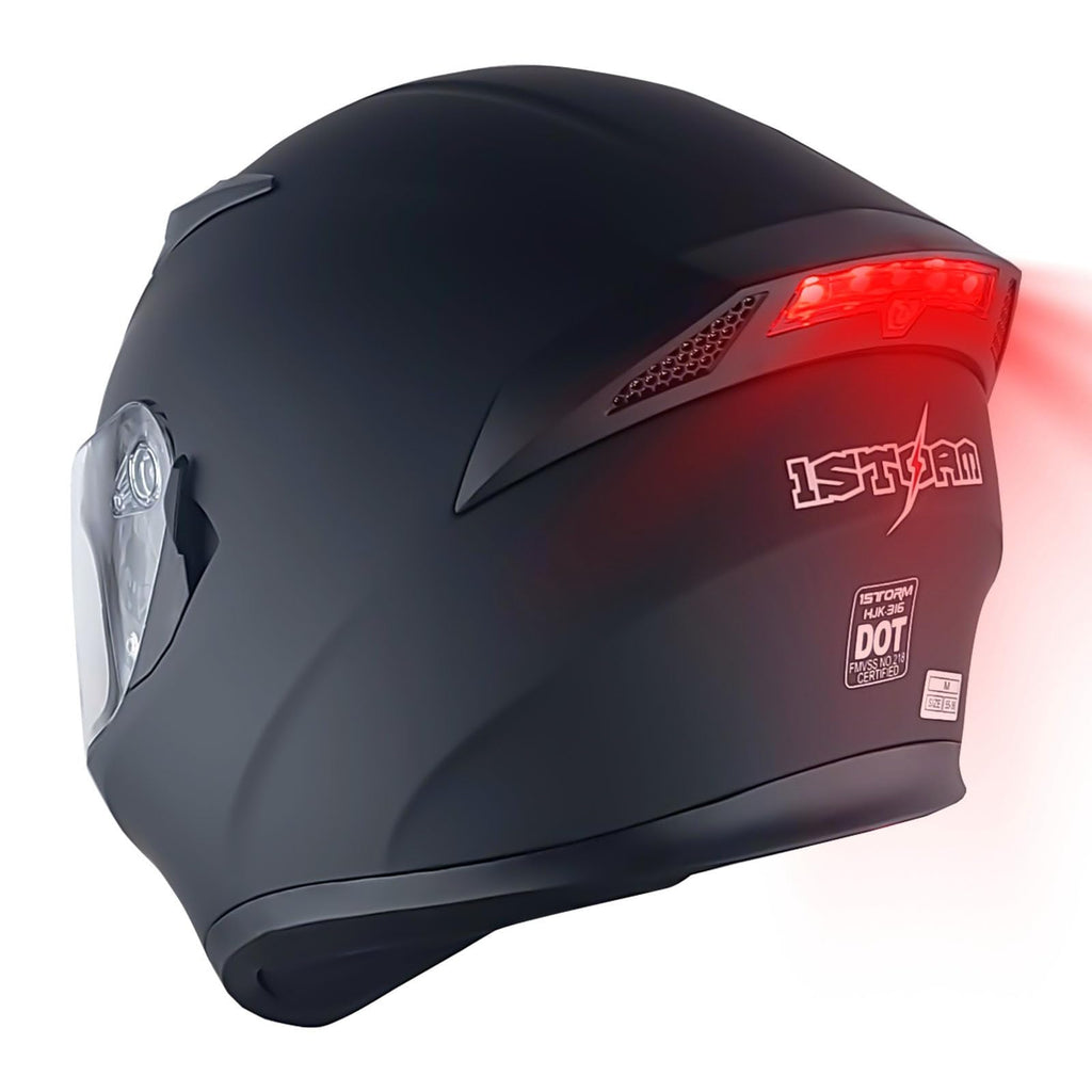 Full Face Motorcycle Helmet with LED Tail Light Matt Black D229