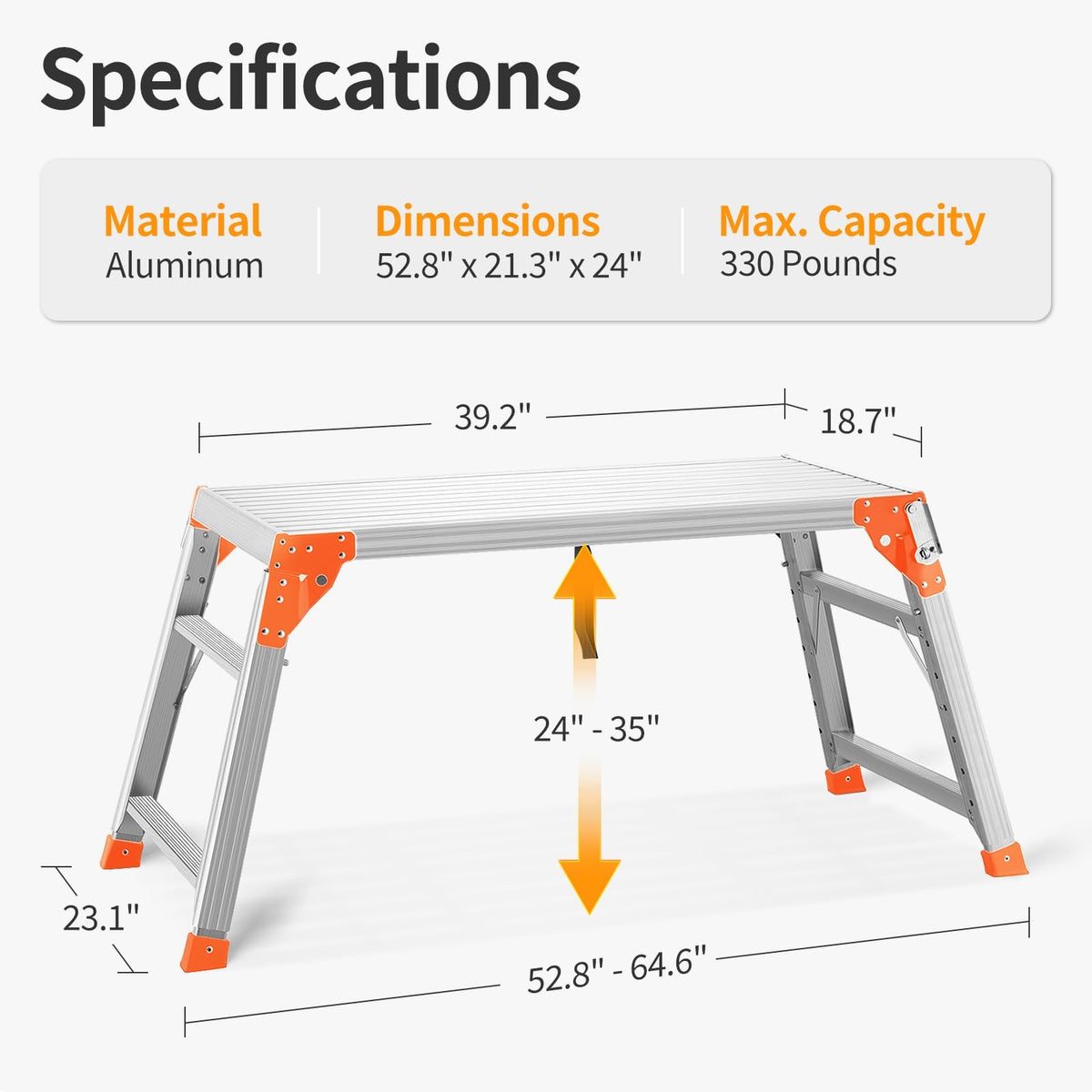 Adjustable Aluminum Folding Work Platform 330 lbs Capacity S25750