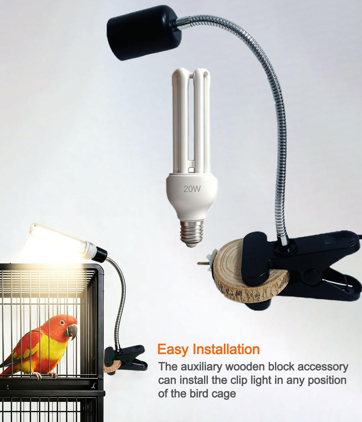 Bird Cage Light Fixture Combo Kit with 2.4 UVB UVA 20W Compact Fluorescent Bulb U161