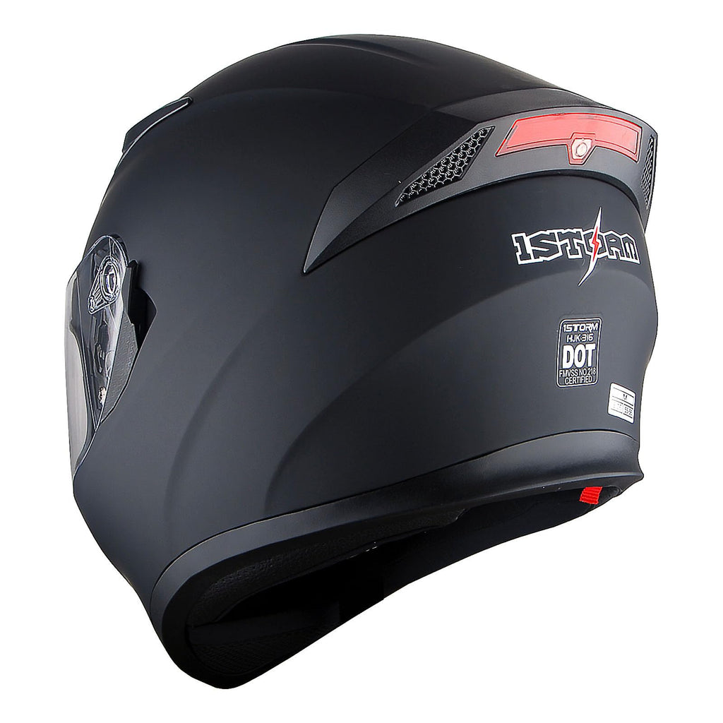 Full Face Motorcycle Helmet with LED Tail Light Matt Black D229