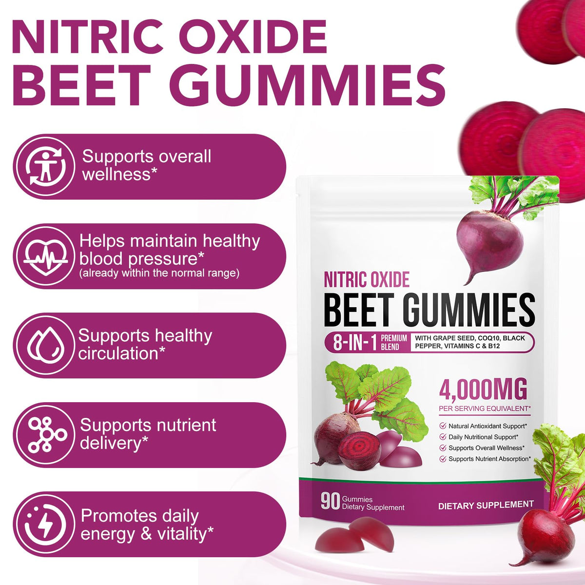 Beet Root Gummies with CoQ10 90 Soft Chews R7124