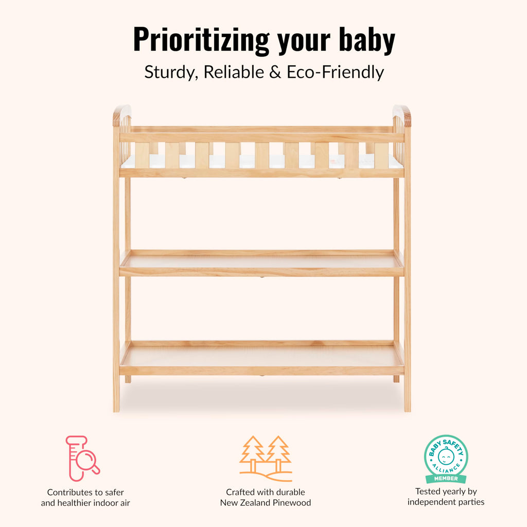Compact Portable Pinewood Changing Table with Safety Rails Q647057