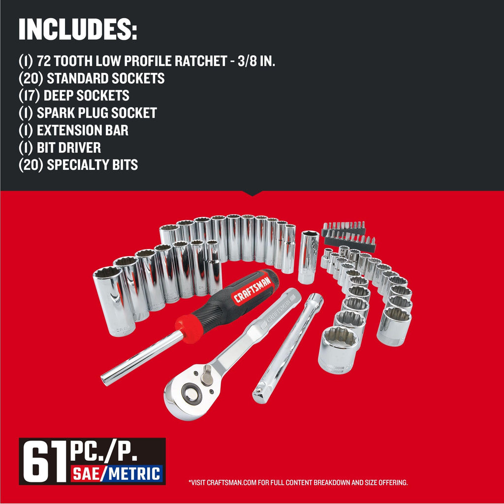 Mechanics Tool Set, 3/8 Inch Drive, 61 Piece O8800