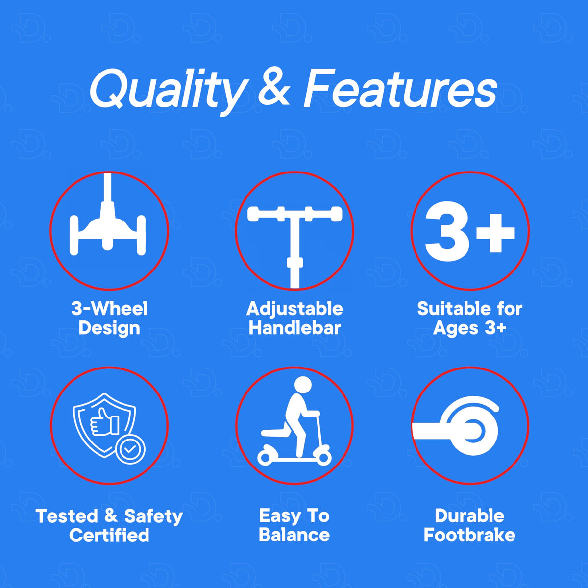 3-Wheel Kids Scooter Adjustable Height Anti-Slip Deck Red and Blue N98427
