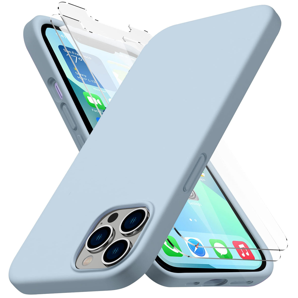 Light Blue Silicone Case with Glass Screen Protectors A8567