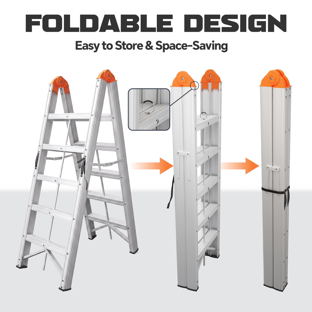 Aluminum Foldable 5-Step Ladder with Wide Anti-Slip Pedal Y499837