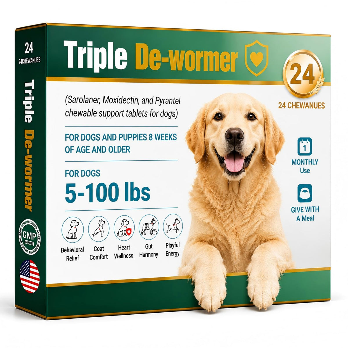 Broad Spectrum Dog Dewormer Tablets with Pyrantel Pamoate, 24 Tablets Y17629