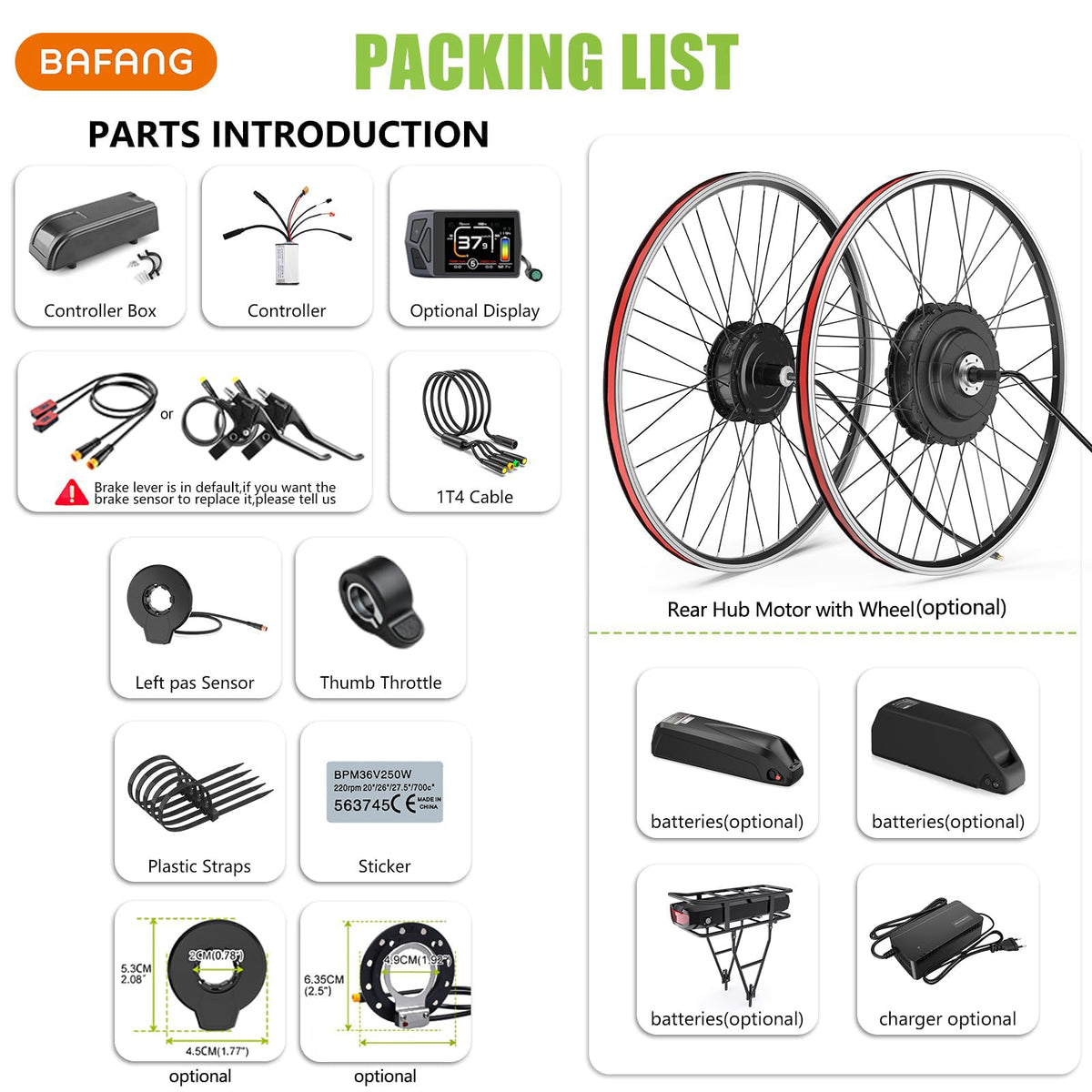 48V 500W 750W Rear Hub Motor Ebike Conversion Kit Y567011