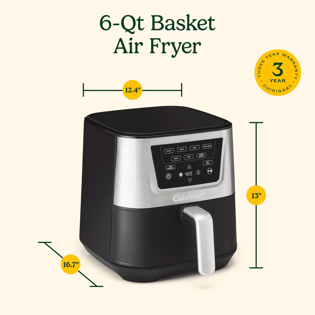 6-Quart Air Fryer with 4 Cooking Functions, Black & Stainless Steel A657446