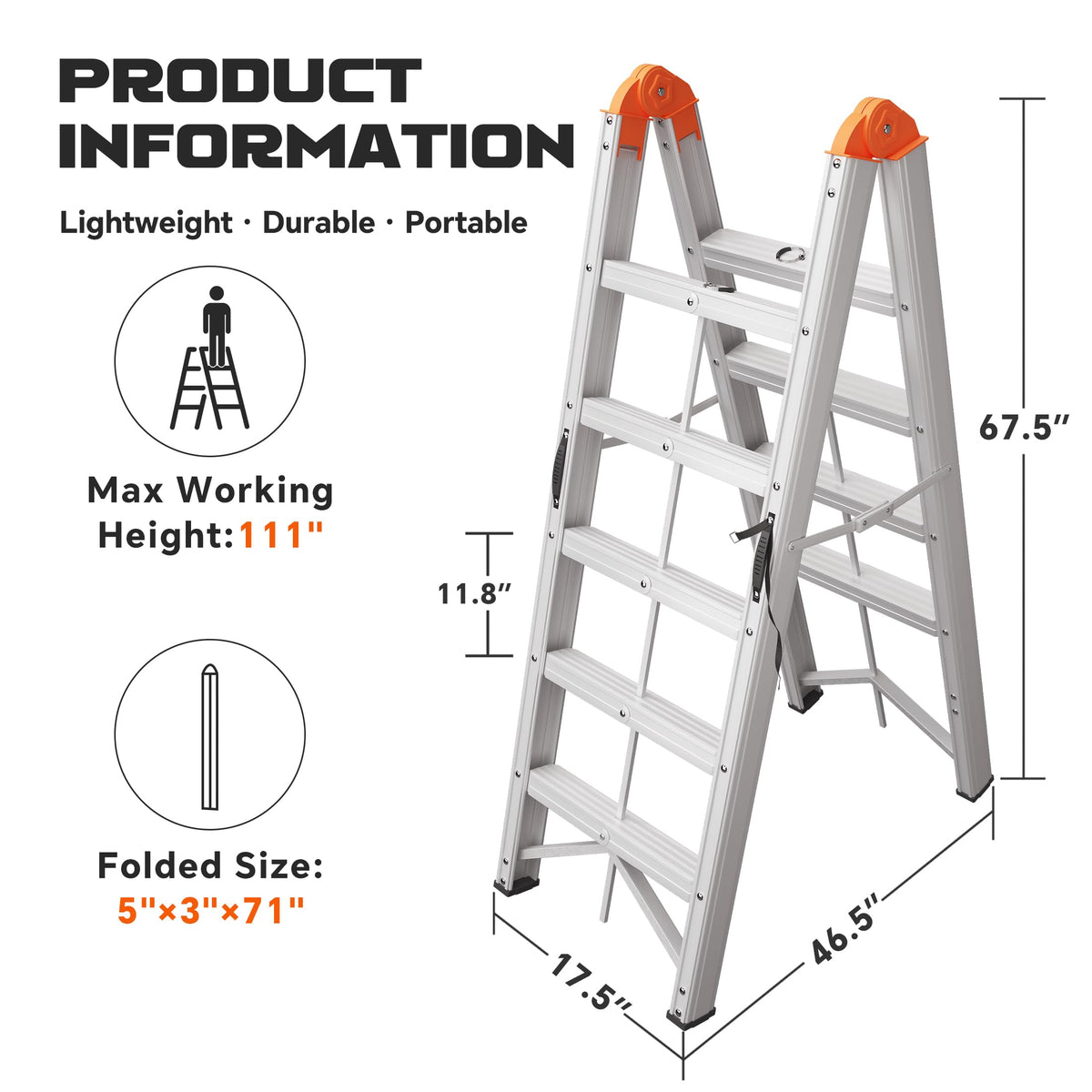 Aluminum Foldable 5-Step Ladder with Wide Anti-Slip Pedal Y499837