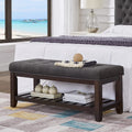 Large Rectangular Upholstered Tufted Linen Ottoman Bench I6762
